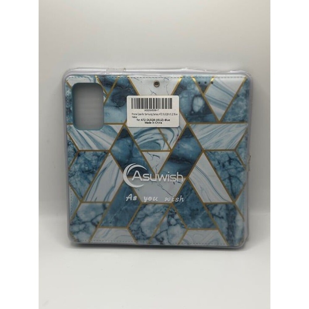 Asuwish Samsung Galaxy A72 Wallet Case - Blue Marble Geometric Design